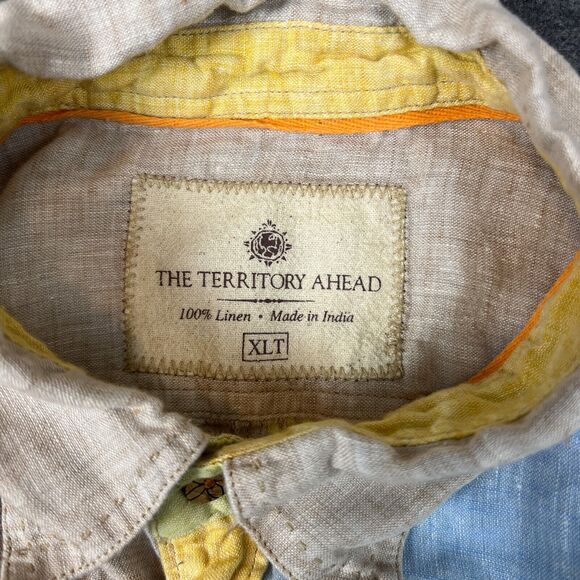Territory‎ Ahead Shirt Mens XLT Multicolored Colorblock Linen Short Sleeve Patch - Picture 2 of 14